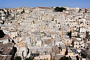 European Capital of CultureÂ in 2019 year, panoramic view on ancient city of Matera, capital of Basilicata, Southern Italy in ear